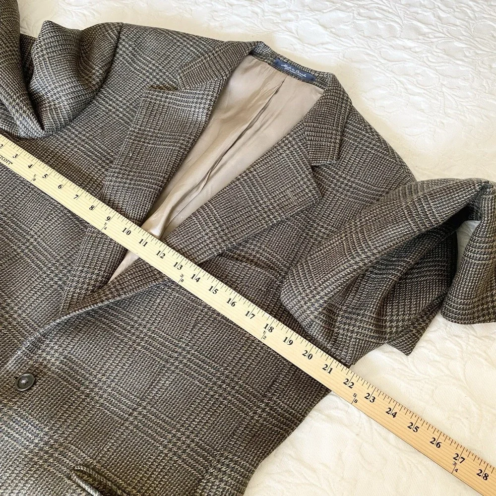 VTG Chaps Ralph Lauren Blazer Men 41R Olive Brown Houndstooth Canada Coat Wool